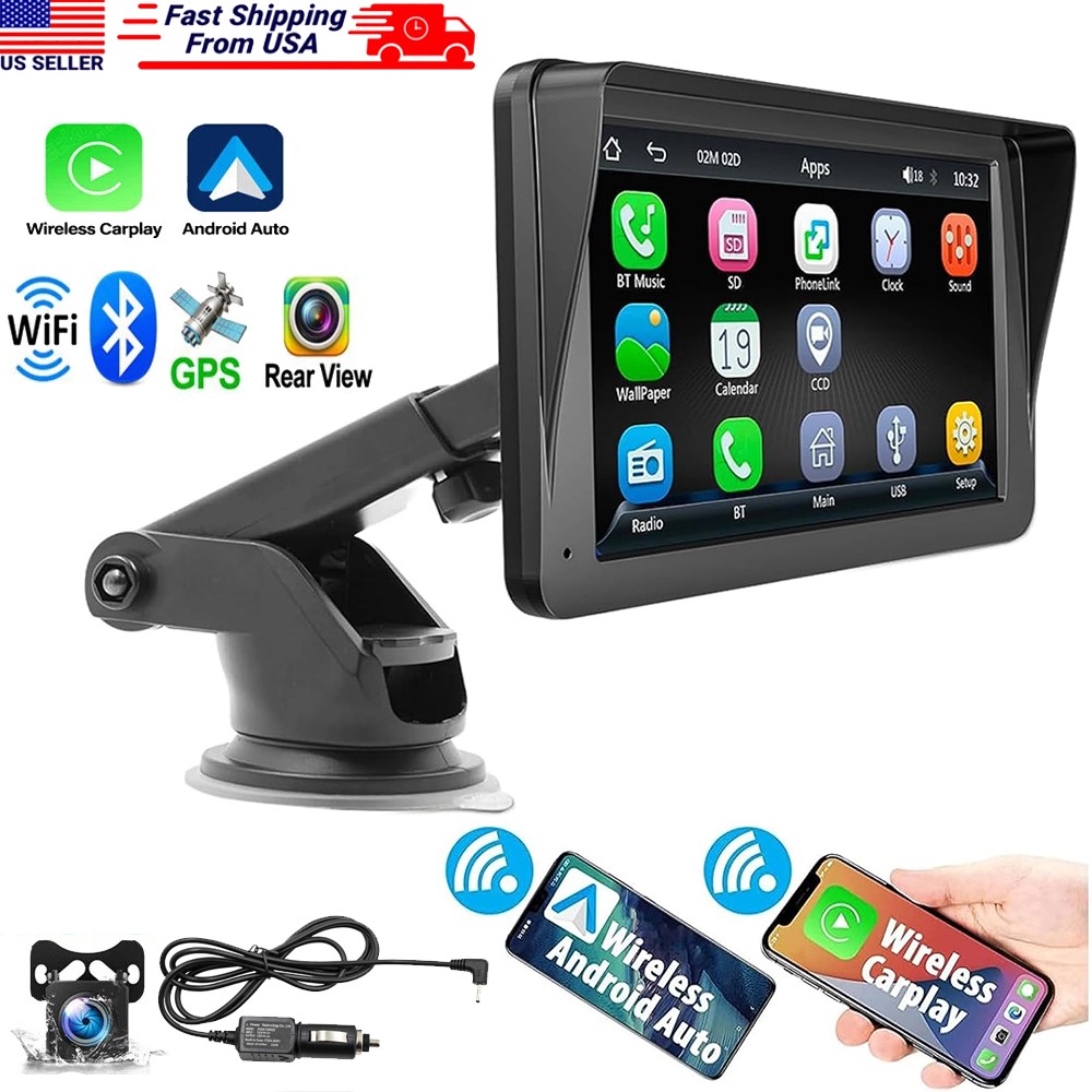Portable Android 13 Carplay GPS WiFi 7″ Touch Screen Car Stereo Radio +Camera