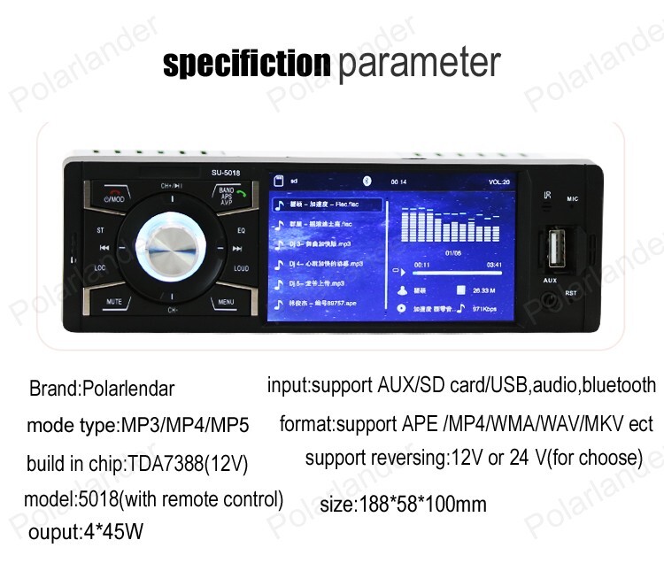 Single 1 DIN Car RadioMP5 USB / TF card AUX/SD 4.1-inch remote control Bluetooth