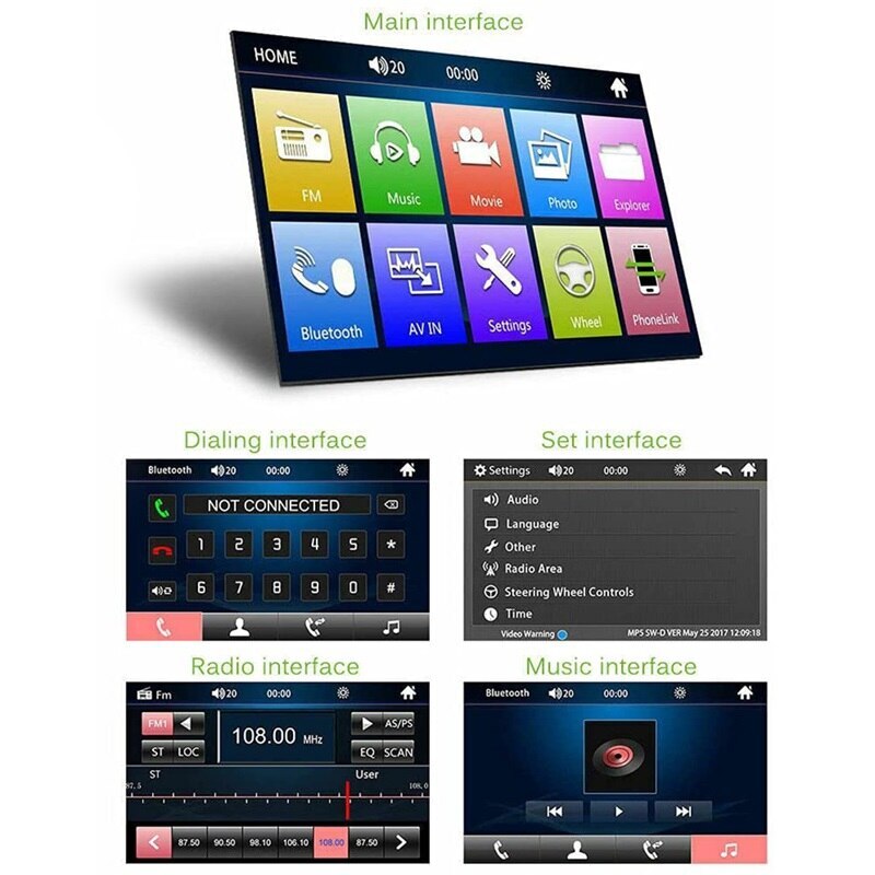 2 Din Car Radio 7″ HD Touch Screen Audio Stereo Video MP5 Multimedia Player