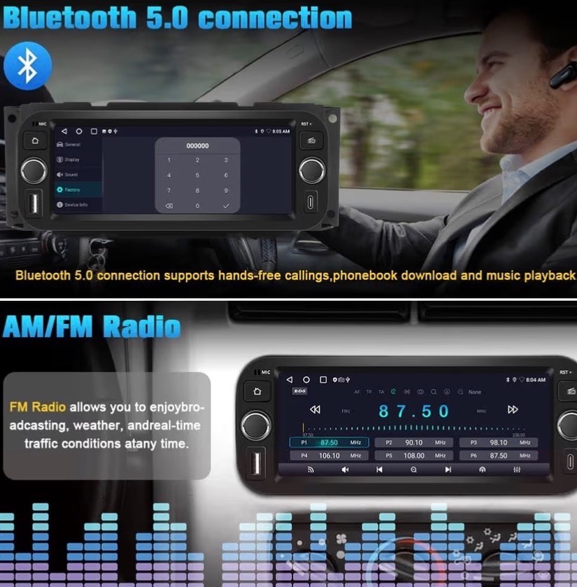 Car Stereo for Jeep Wrangler 2003-2006 Dodge RAM2002-2005 GPS 2+64GB AndroidAuto