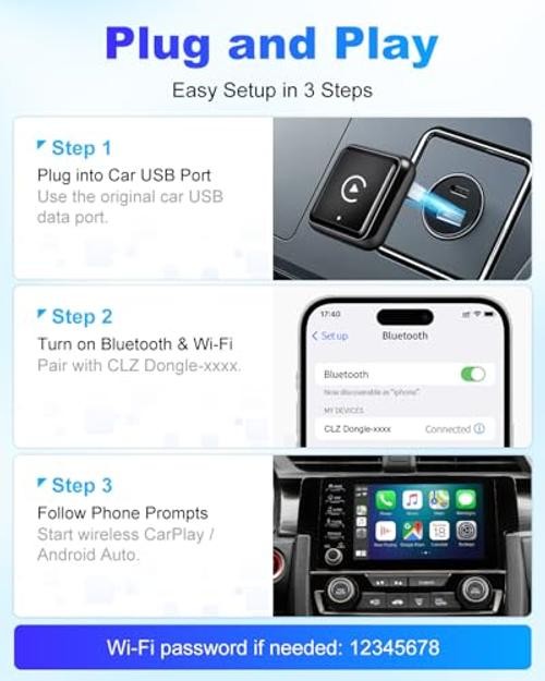 2026 Wireless CarPlay & Android Auto Adapter, 2-in-1 Wired to Wireless Dongle,