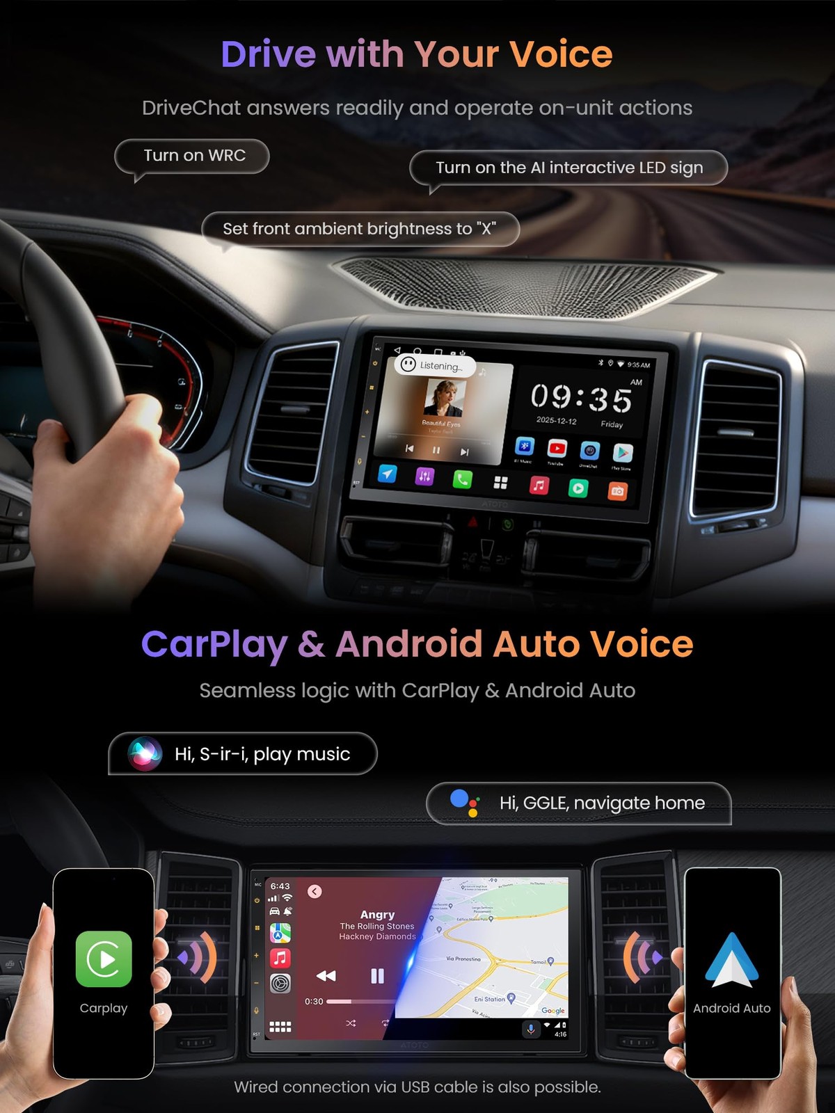 ATOTOZONE A5L Android Double DIN Car Stereo 7 Inch Wireless CarPlay & Wireles…