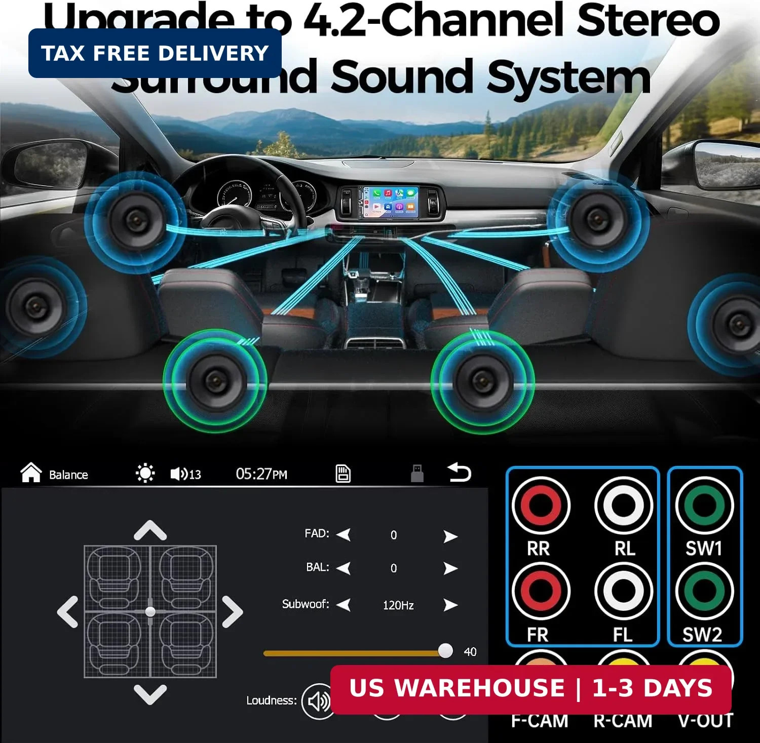 SJoyBring 7″ QLED Double Din Car Stereo – Wireless Apple CarPlay & Android Auto,