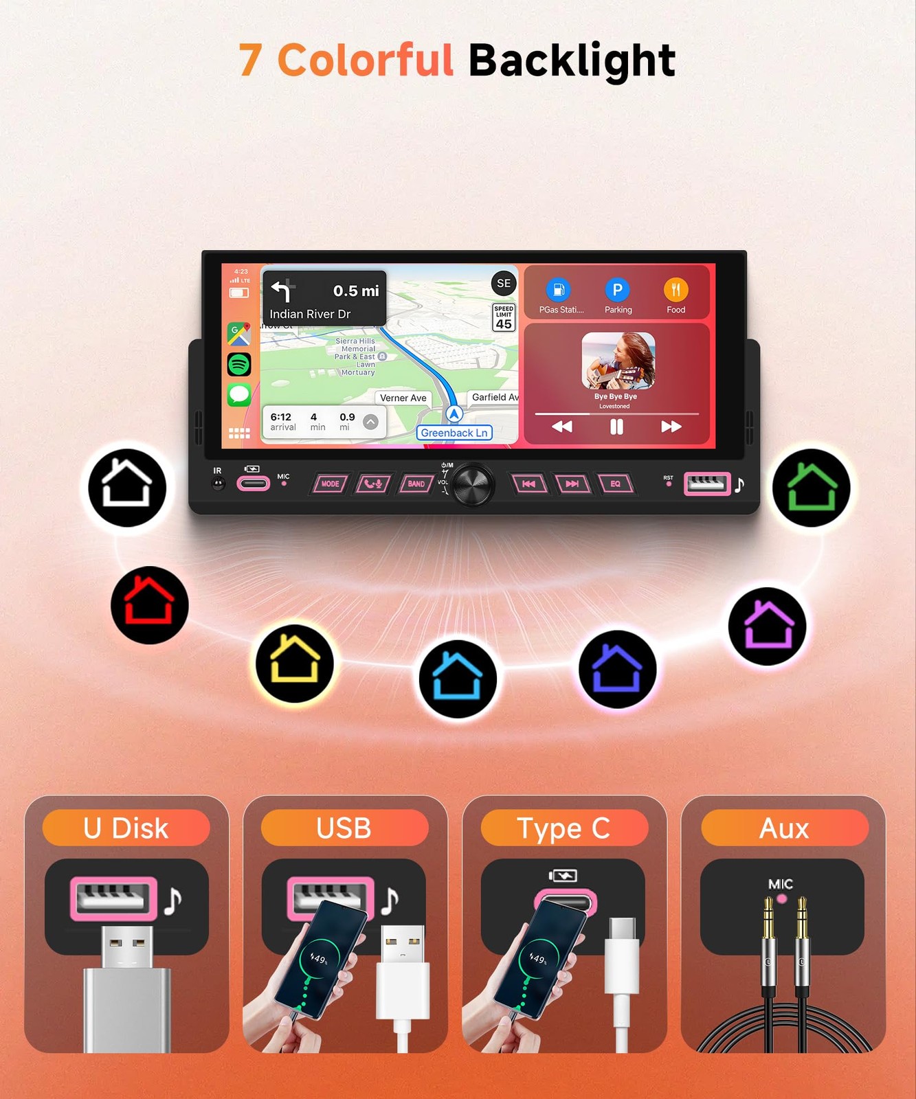 Car Stereo Single Din Wireless Carplay 6.86 inch Touch Screen Android Auto, C…