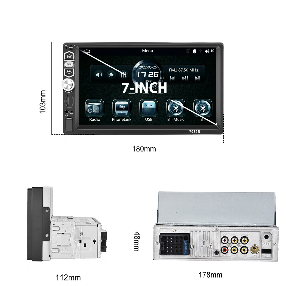 Single 1DIN Apple CarPlay Car Stereo Radio Touch Screen Head Unit FM Bluetooth
