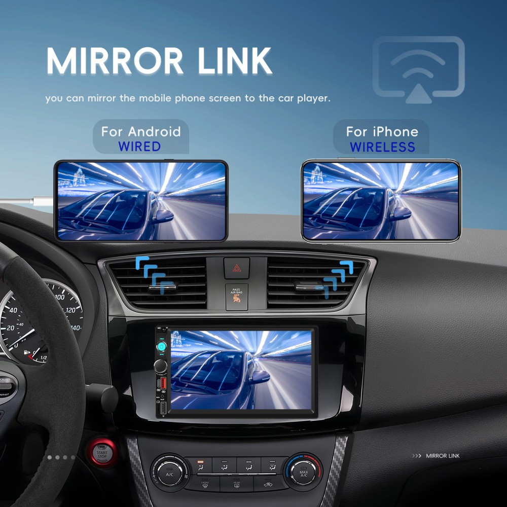 7″ Wireless Carplay Double 2 DIN Car MP5 Player BT USB Stereo Radio With Camera