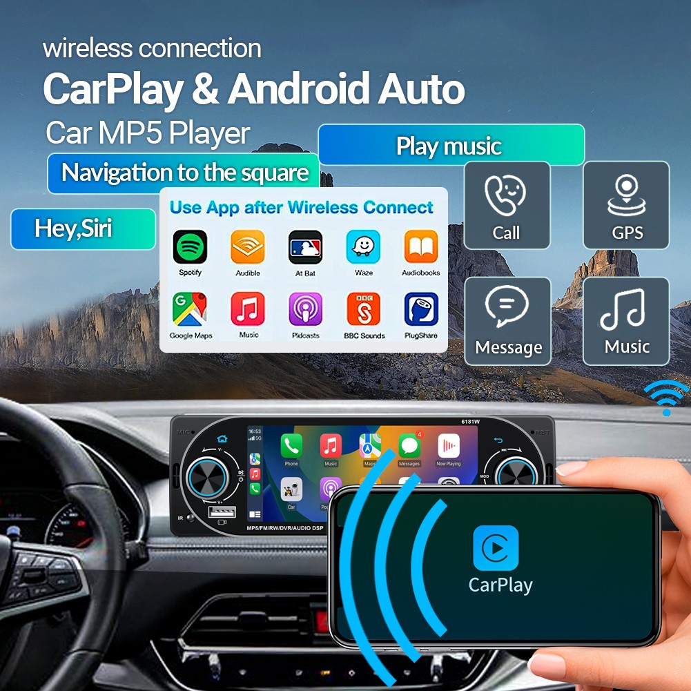 Touch Screen Single 1DIN Car Radio Stereo Player Bluetooth FM/RDS W/8LED Camera