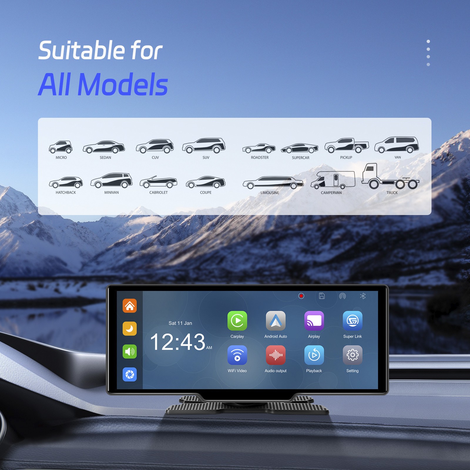 10.26″ Portable Bluetooth Car Navigation Wireless Carplay Car Radio AHD Camera