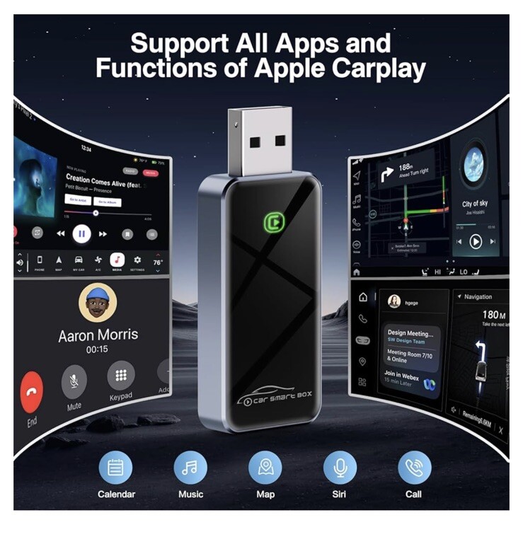 Wireless CarPlay Adapter for Apple – 2024 Slim Edition Plug & Play Connection…