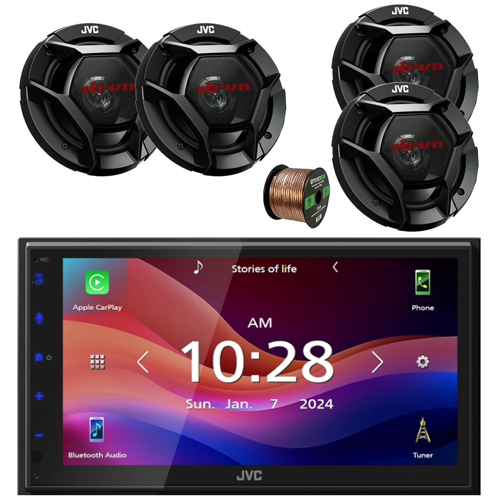 JVC KW-M695BW 6.8″ WiFi Bluetooth Radio, 2x 6.75″ + 2x 6.5″ Car Speakers w/Wire