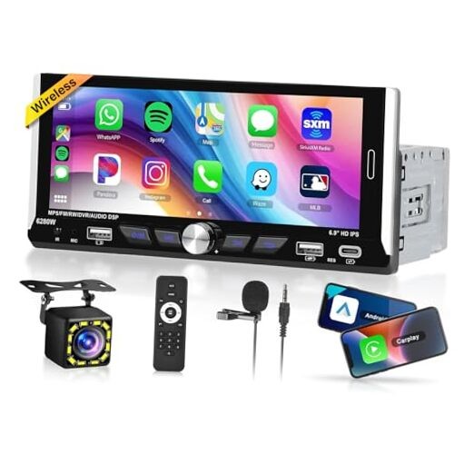 6.9-inch Single Din Car Stereo Wireless Carplay,1280X480P IPS Touch Screen Car