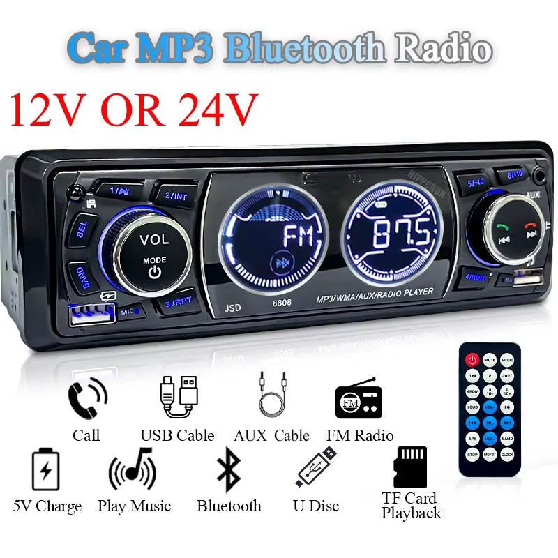 SINOVCLE Car Radio 1Din Audio Bluetooth Stereo MP3 Player FM Receiver 60Wx4 Supp