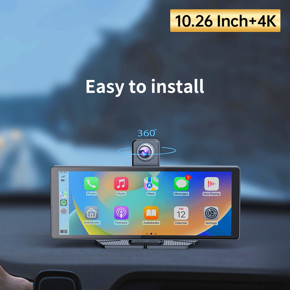 9.3in HD Wireless Carplay Auto Screen, 4K Front+Wired 1080P Rear+Infrared Camera