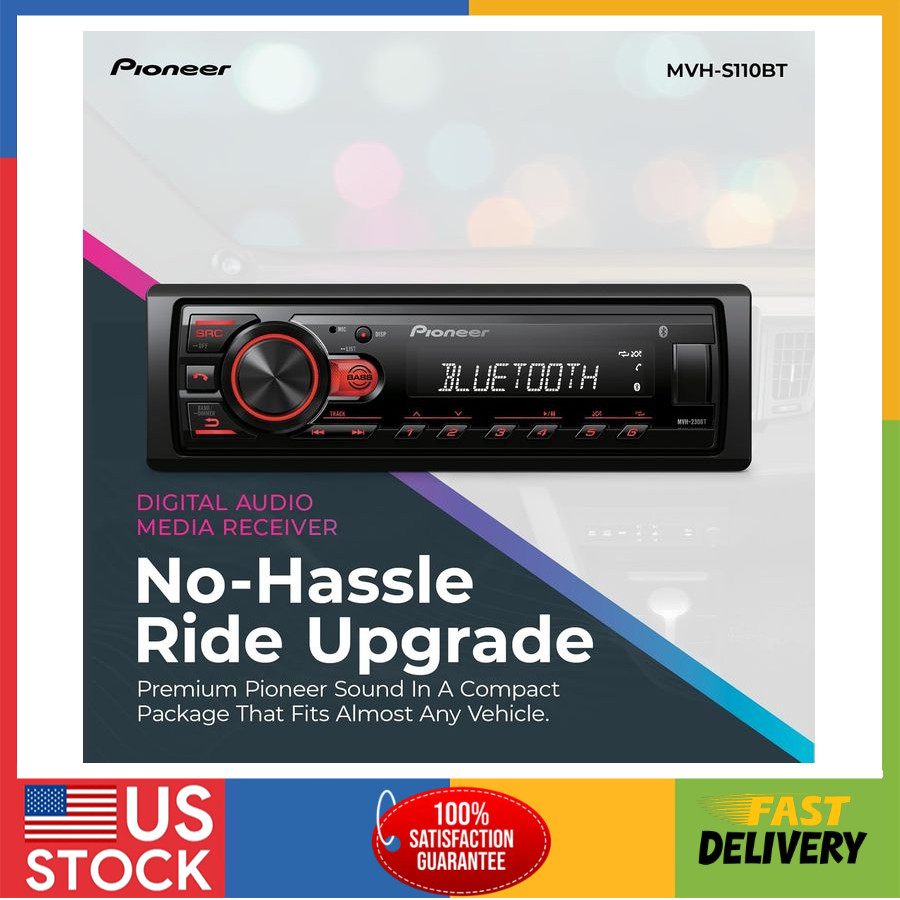 Pioneer MVH-S110BT 1-DIN Car Stereo Bluetooth USB 50Wx4 AM/FM RCA