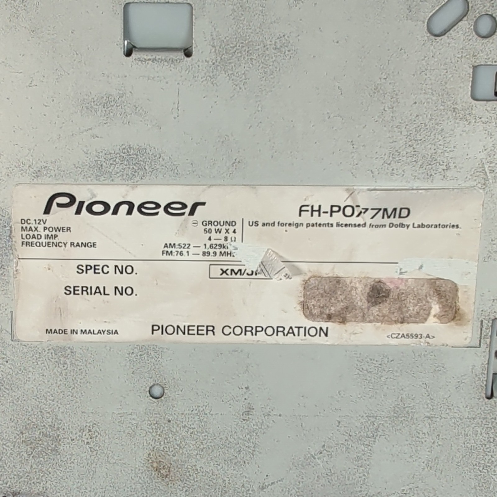 Pioneer Carrozzeria FH-P077MD 2DIN Car Audio CD MD Player JDM Tested