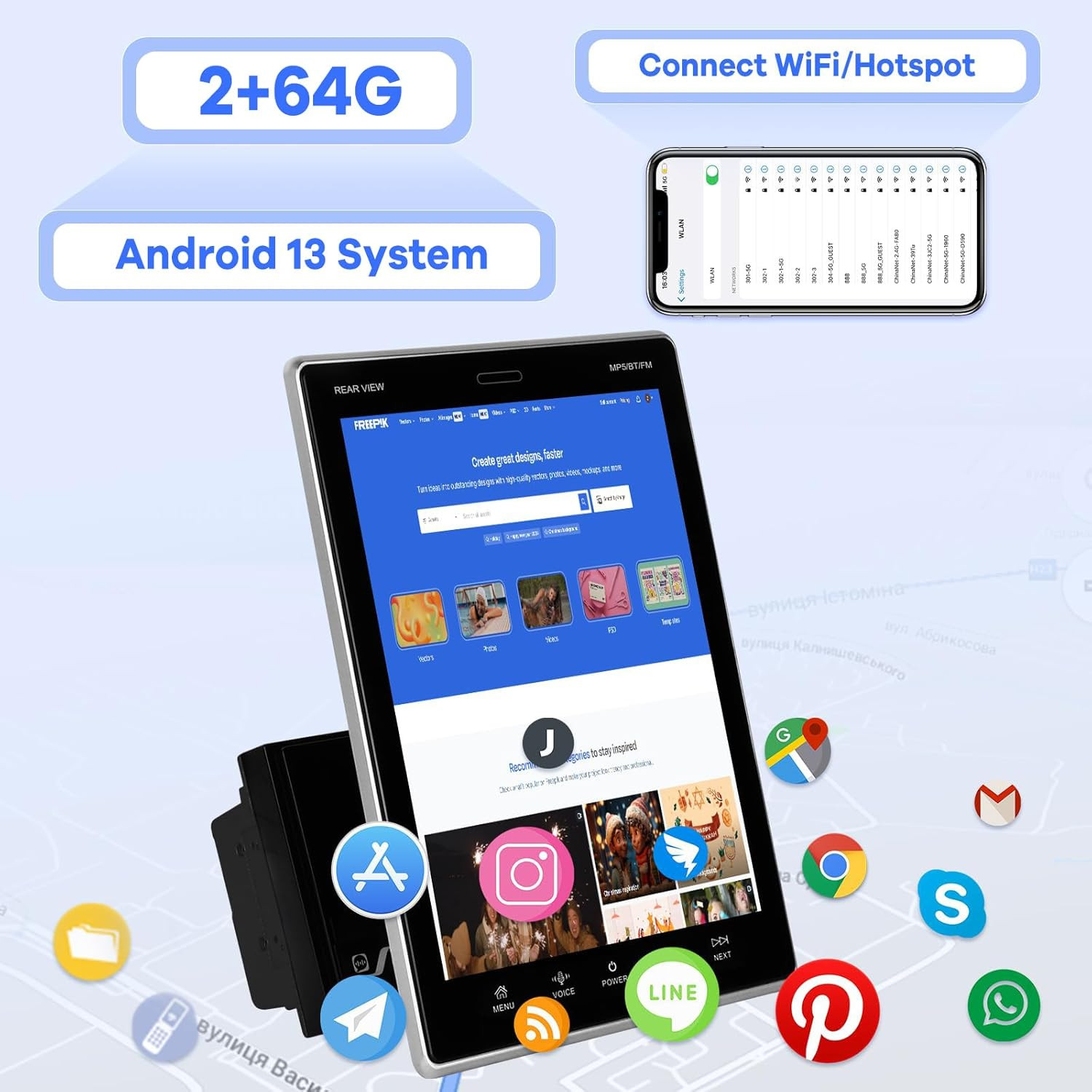 [2G+64G] 9.7 Inch Android Vertical Double Din Car Stereo 2 Din Touch Screen Carp
