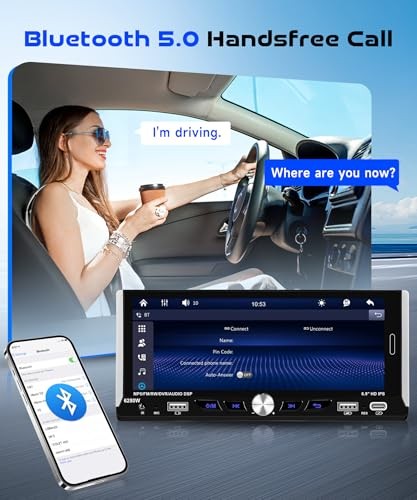 6.9-inch Single Din Car Stereo Wireless Carplay,1280X480P IPS Touch Screen Car
