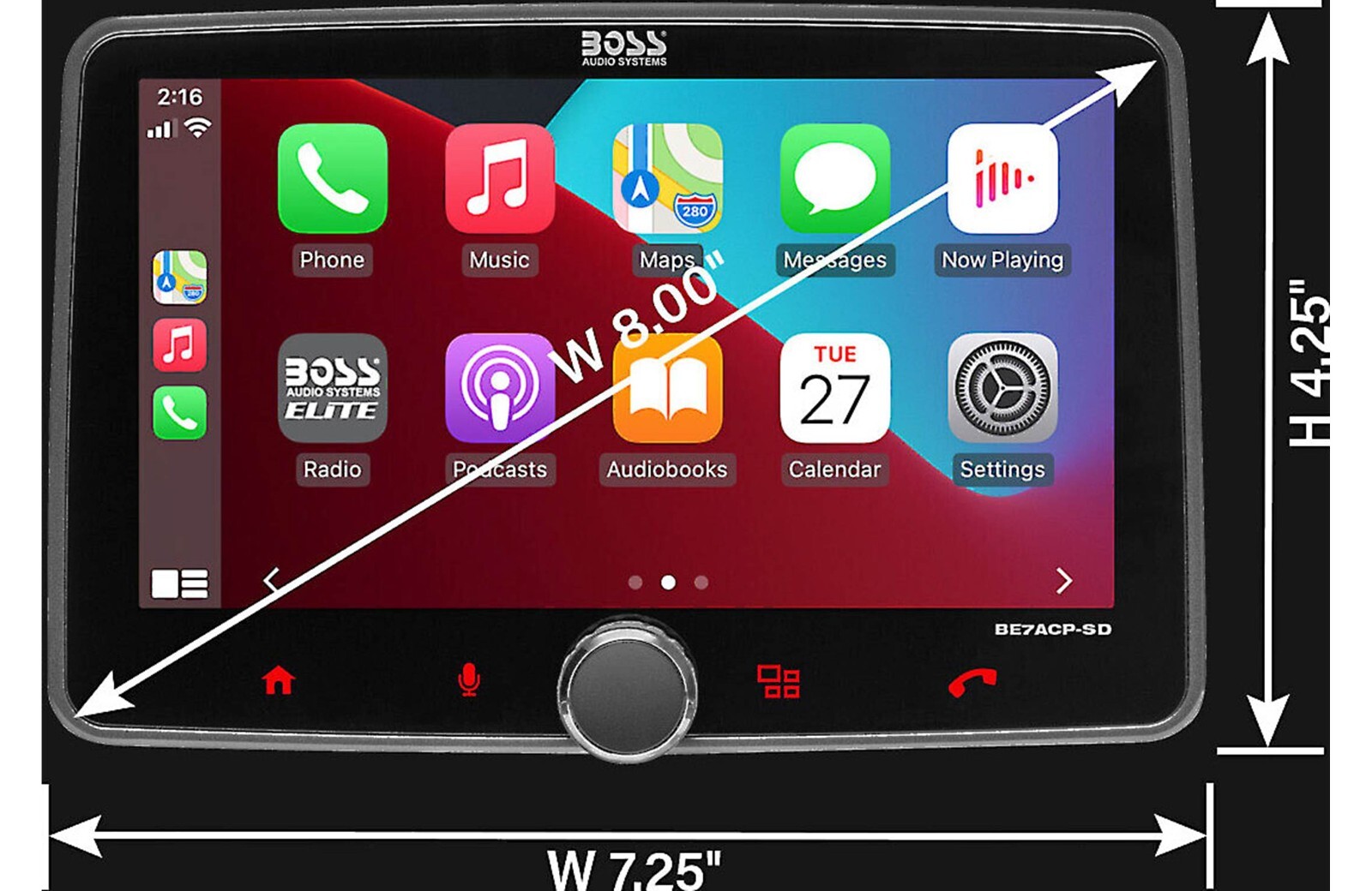 BOSS Floating 7″ Touchscreen 1-Din Bluetooth Radio Apple CarPlay Android Auto