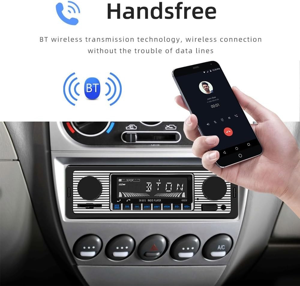 Dual Knob Car Radio with Bluetooth, FM, Voice Control