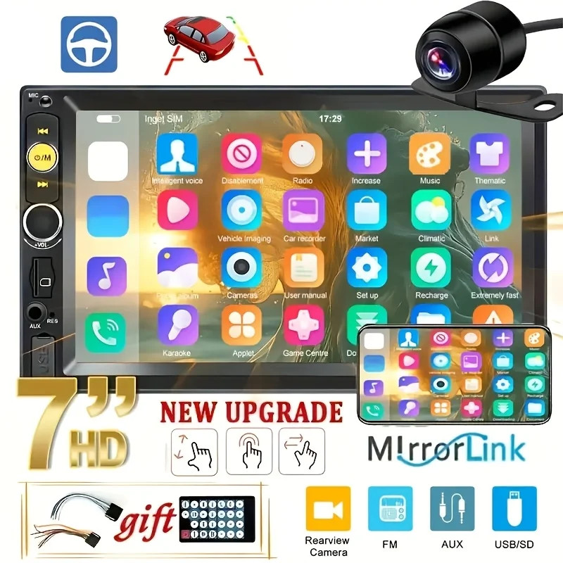 7″ Double 2 DIN Car MP5 Player Bluetooth Touch Screen Stereo Radio With Camera