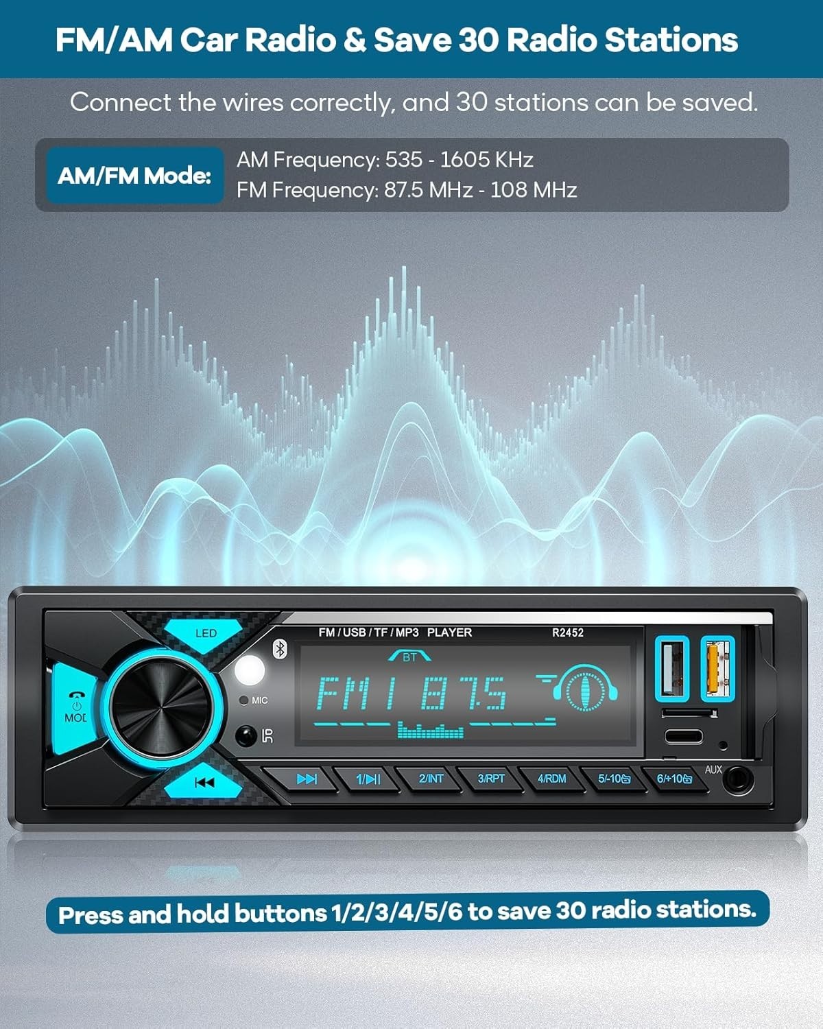 Car Radio with Type-C Charging & Colorful LED Lights for a Modern Ride