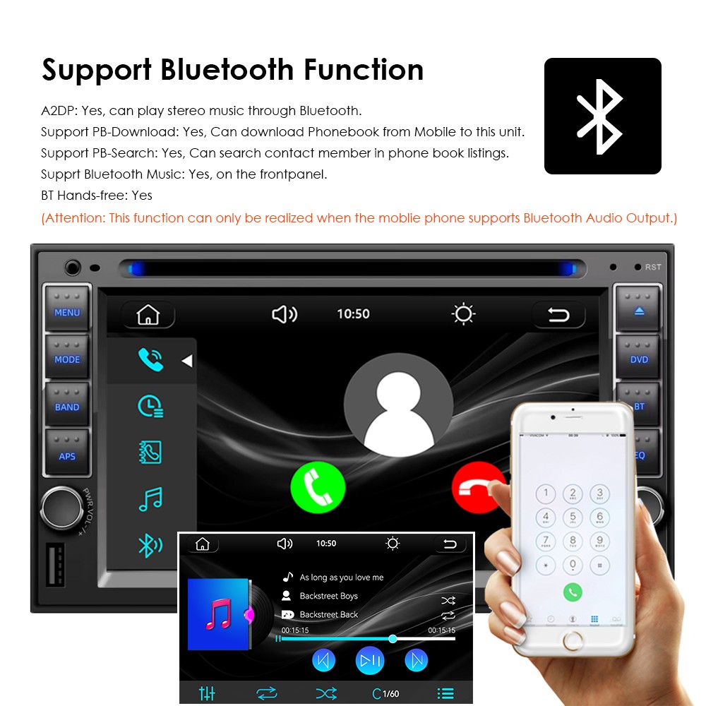 USB/SD/AUX Stereo Remote control Touch Screen Bluetooth 6.2″ DVD/CD Player 2 Din