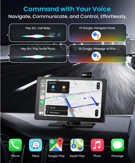Pantalla CarPlay de 9″ con Android Auto, Cámara 4K y Cámara Trasera 1080P. Nuevo