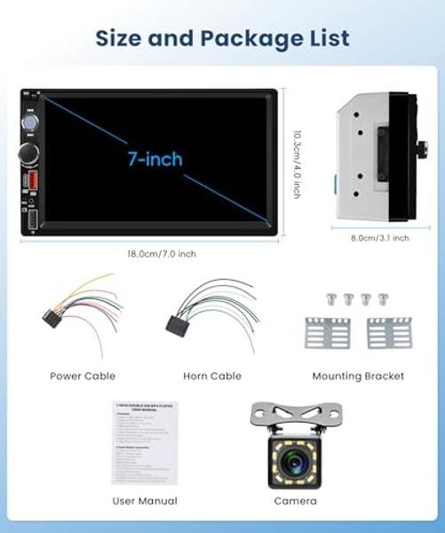 2 DIN Car Stereo Wireless Carplay&Android Auto, USB-C Head Unit 7” Touch