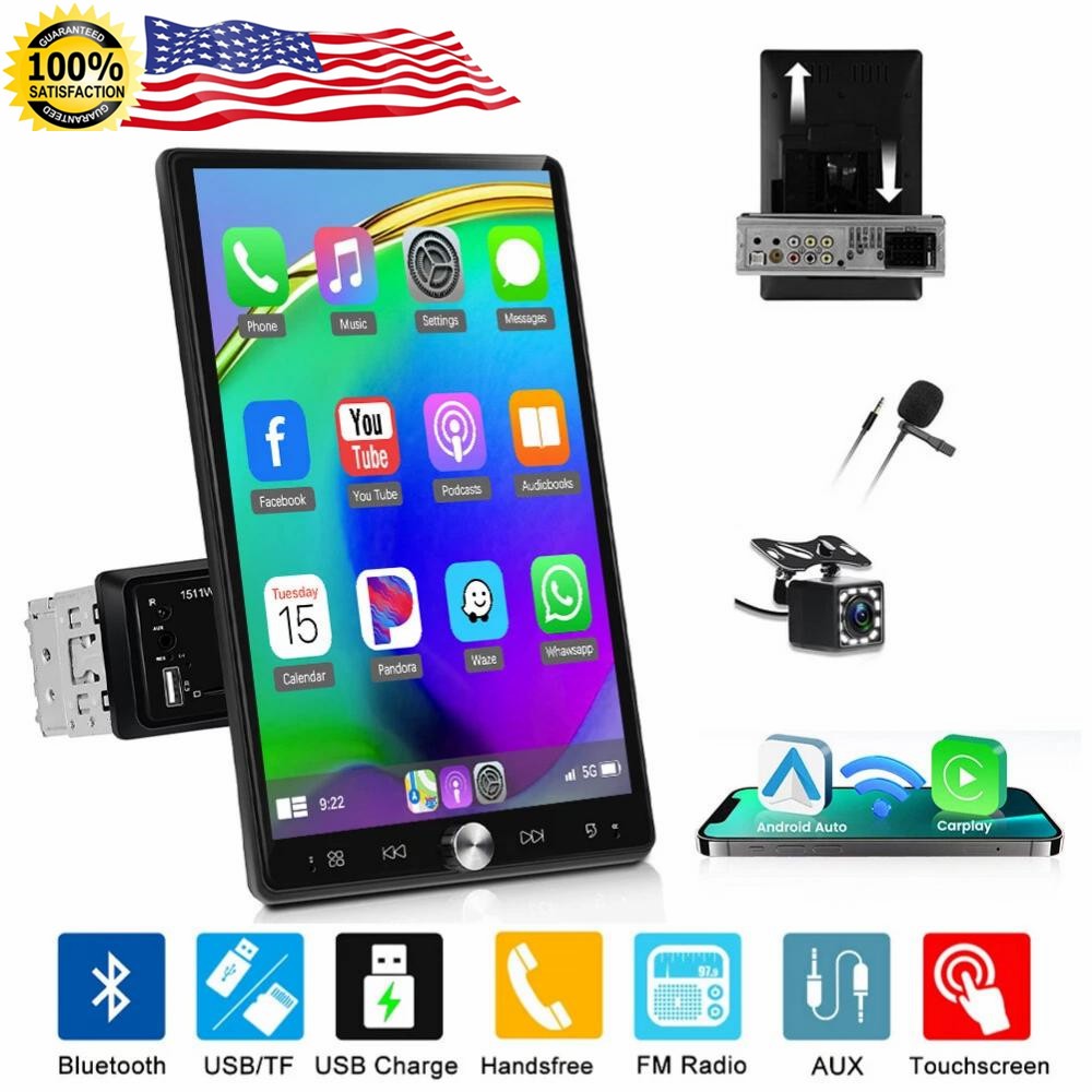 10.4″ 1DIN Car MP5 Player Wireless Android Auto Vertical IPS Touch Screen+camera