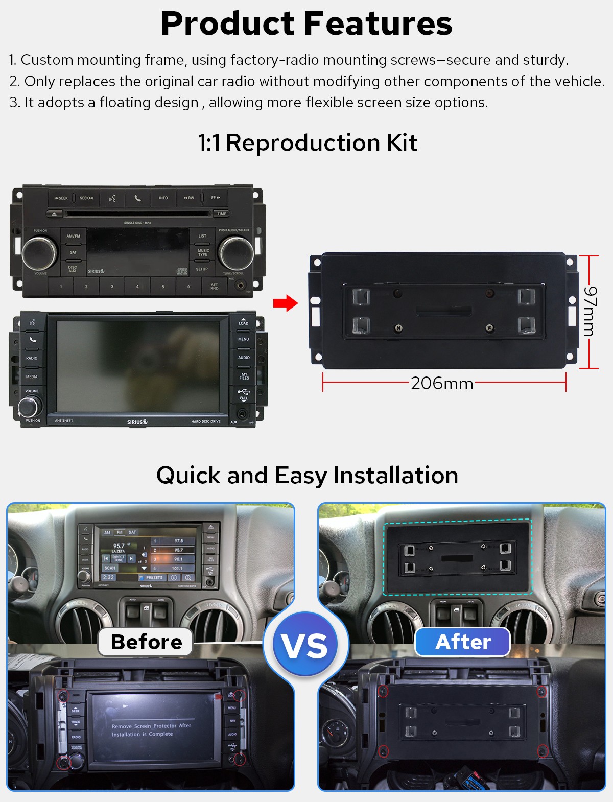 Android 12 Big Screen For Jeep Wrangler JK Dodge Ram Chrysler Car Radio GPS Navi