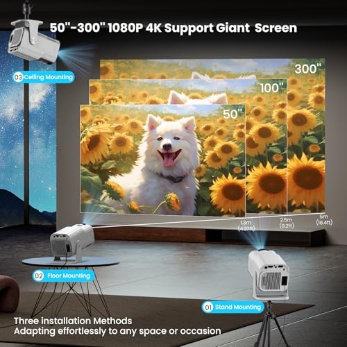 4K Smart Projector [Auto Screen Correction & 3D Audio WhaleTV (Black-and-white)