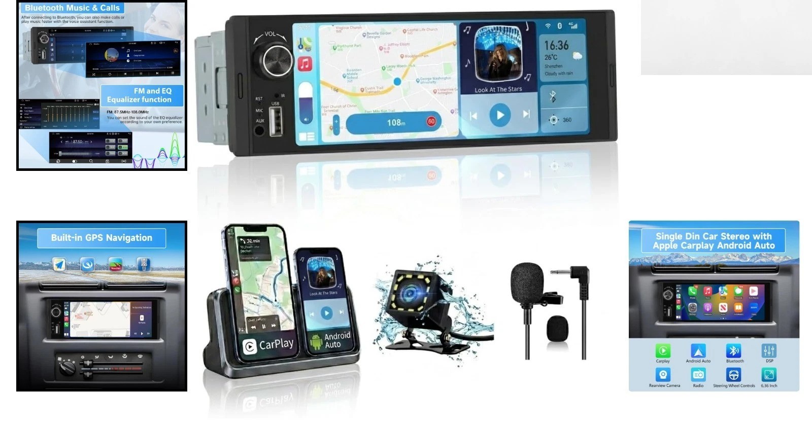 Multi-Function 6.36″ Car Stereo with CarPlay, Android Auto & 720P Night Vision