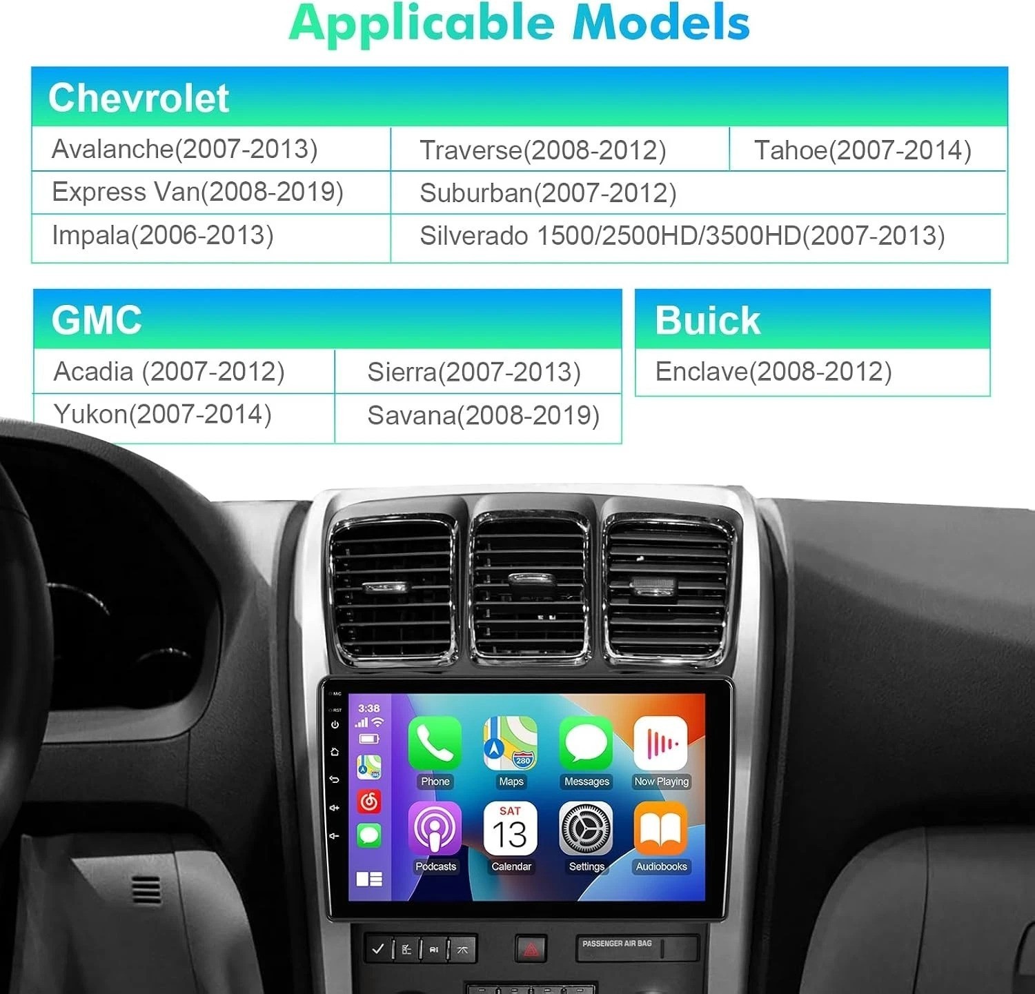 10.1 IPS Touchscreen Car Radio with Bluetooth & Backup Camera for Buick/GMC