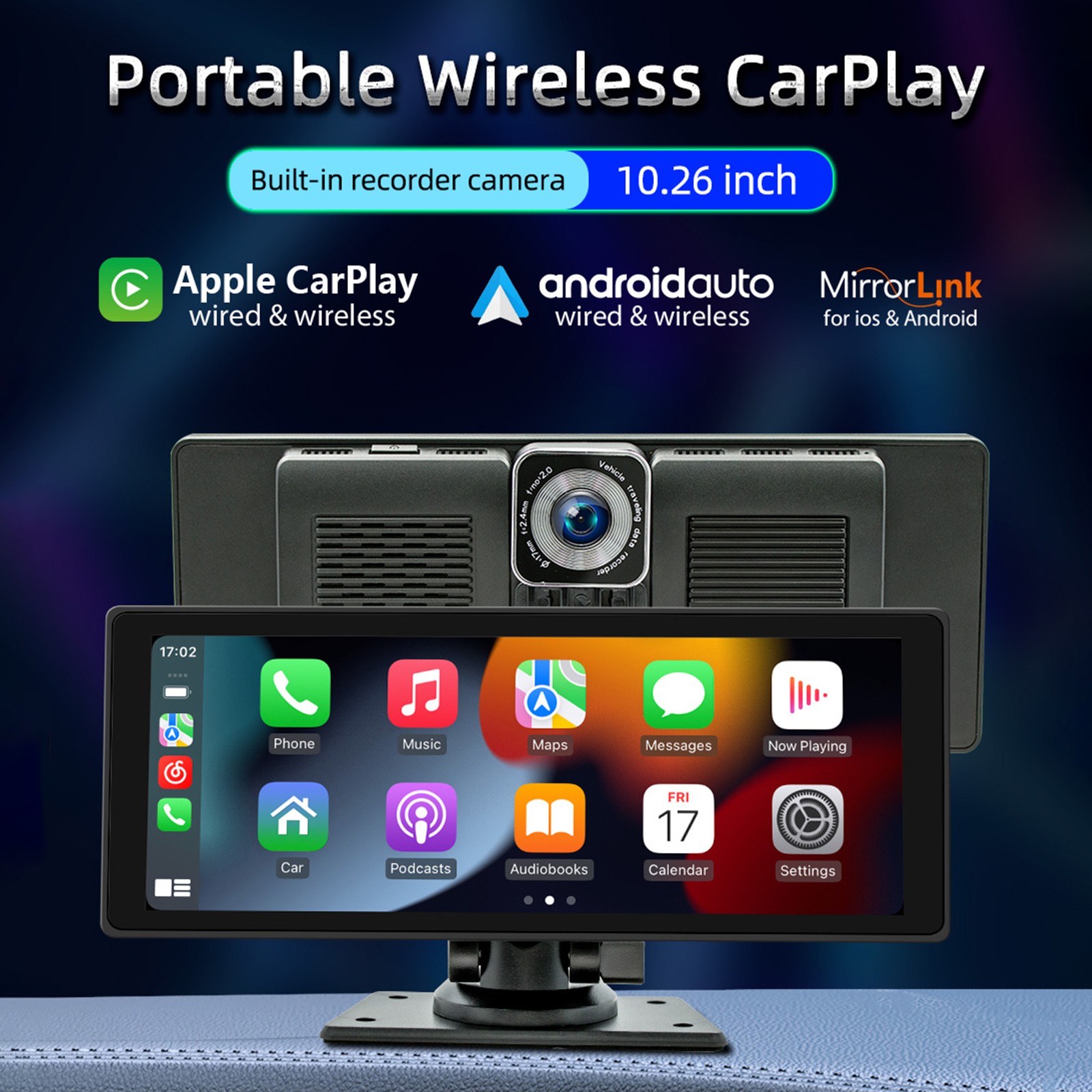 10.26″ Wireless Carplay Bluetooth Car MP5 Player HD Large Screen Recorder Camera