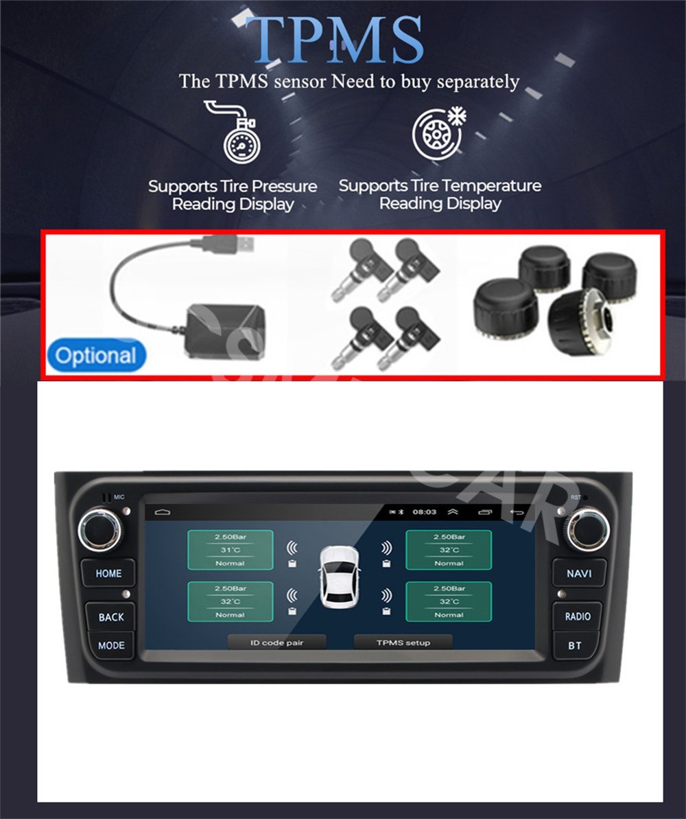 1 Din Car MP5 Player GPS Navi Head Unit Android 15 Fit For Fiat Punto 2007-2013