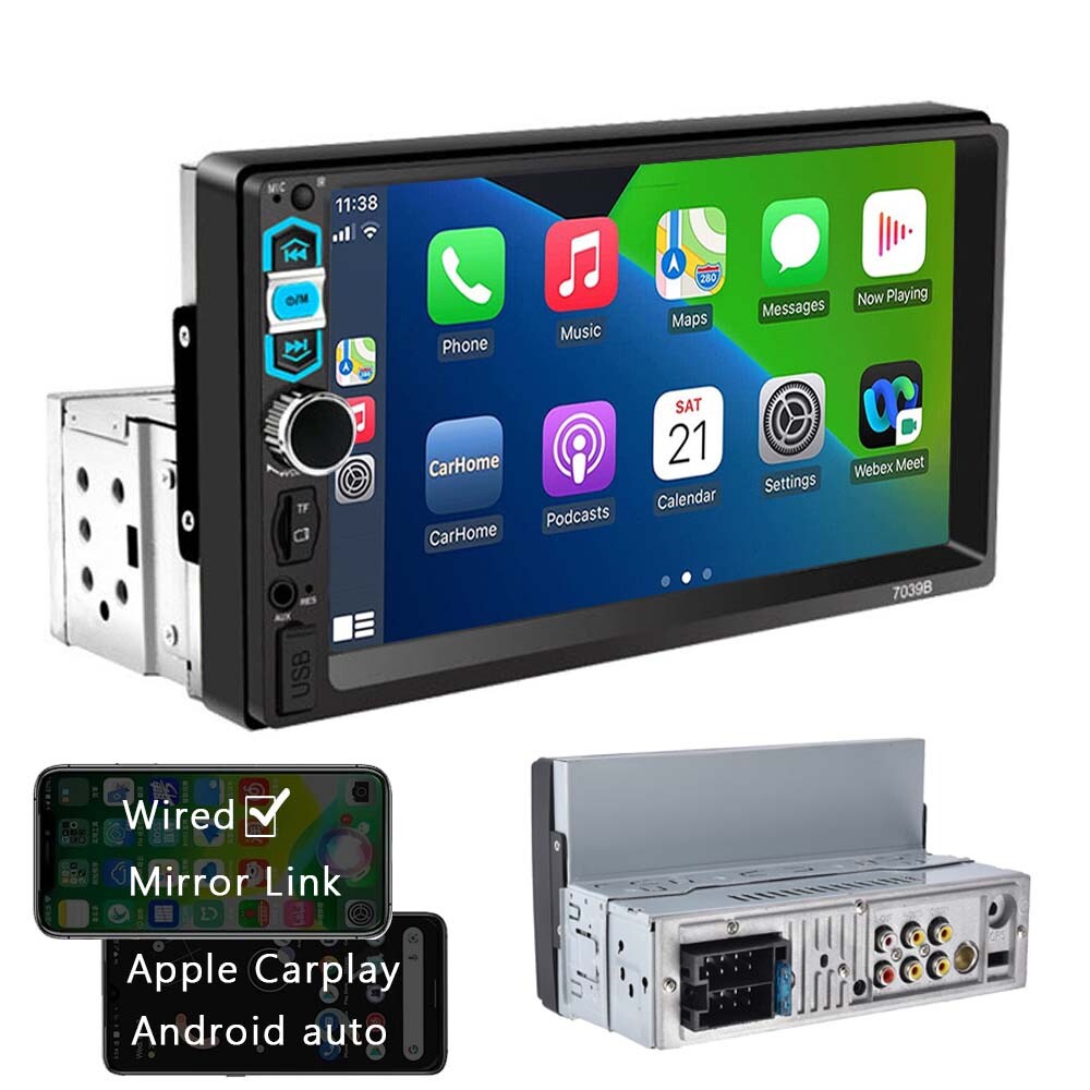 7″ Car Radio Apple Carplay Android Single 1 DIN HD Touch Screen Stereo Bluetooth