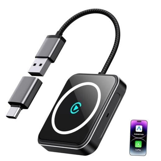 Wireless CarPlay and Android Auto Adapter, USB-A/C, 2-in-1 Compact Auto Black