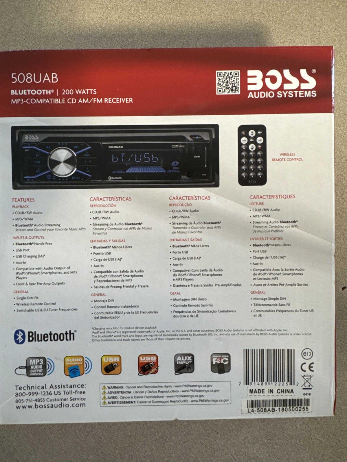 BOSS Audio Systems 508UAB Car Stereo With Bluetooth – Single Din, CD Player,NIB
