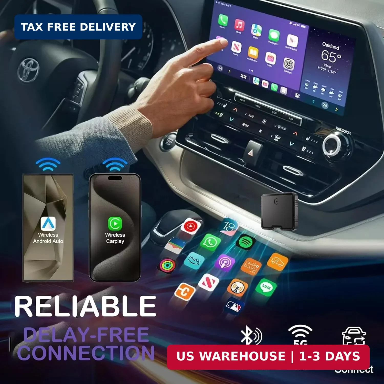 Equipo de sonido para coche con pantalla táctil portátil, CarPlay inalámbrico,