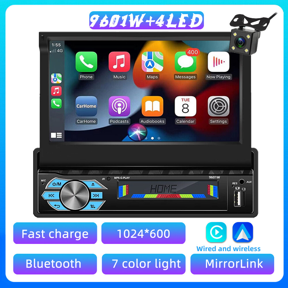 Single 1 Din 7″ Wireless Carplay Touch Screen Car Stereo Radio Telescopic Screen