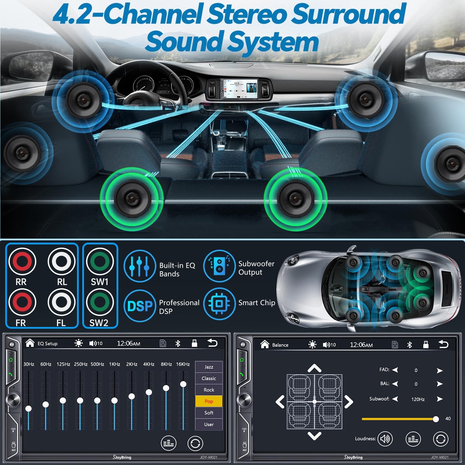 7″ QLED Double Din Car Stereo Compatible with Wireless Apple CarPlay & Android