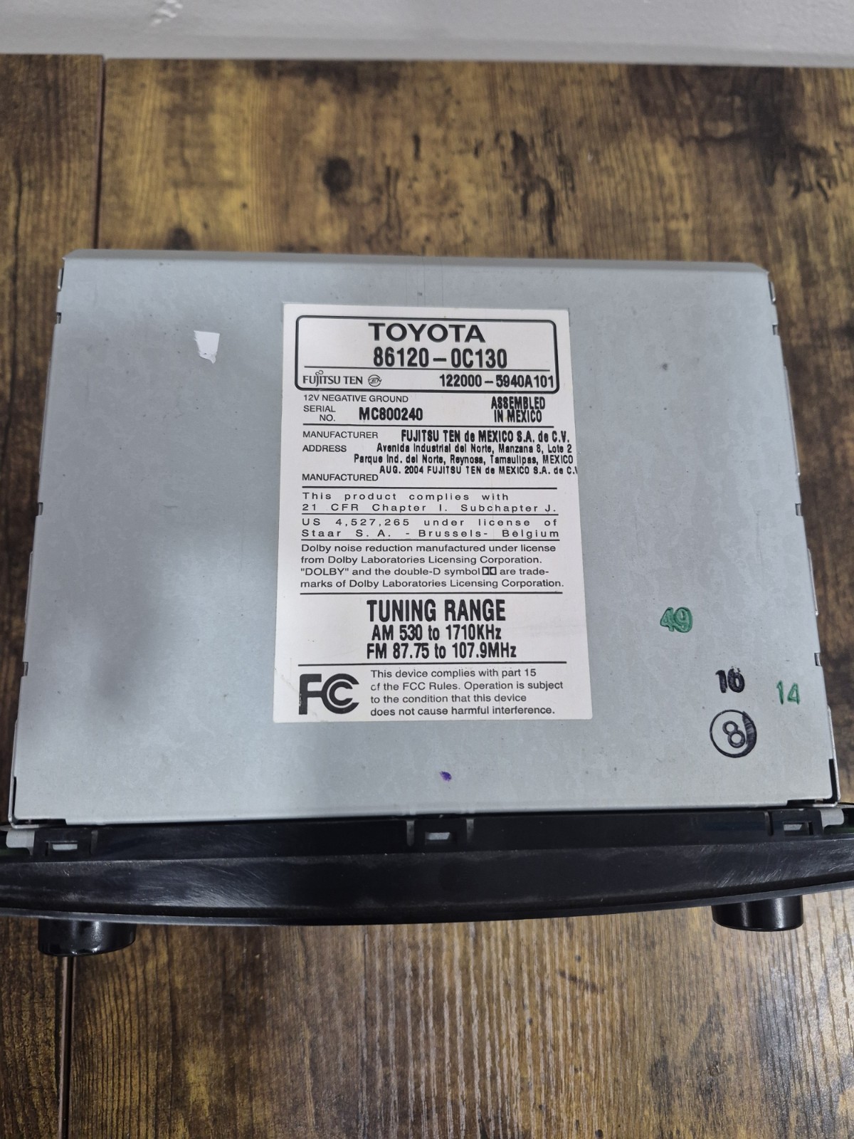 Toyota JBL Radio Cassette CD Player 86120-0C130 Logic Control Deck OEM Black