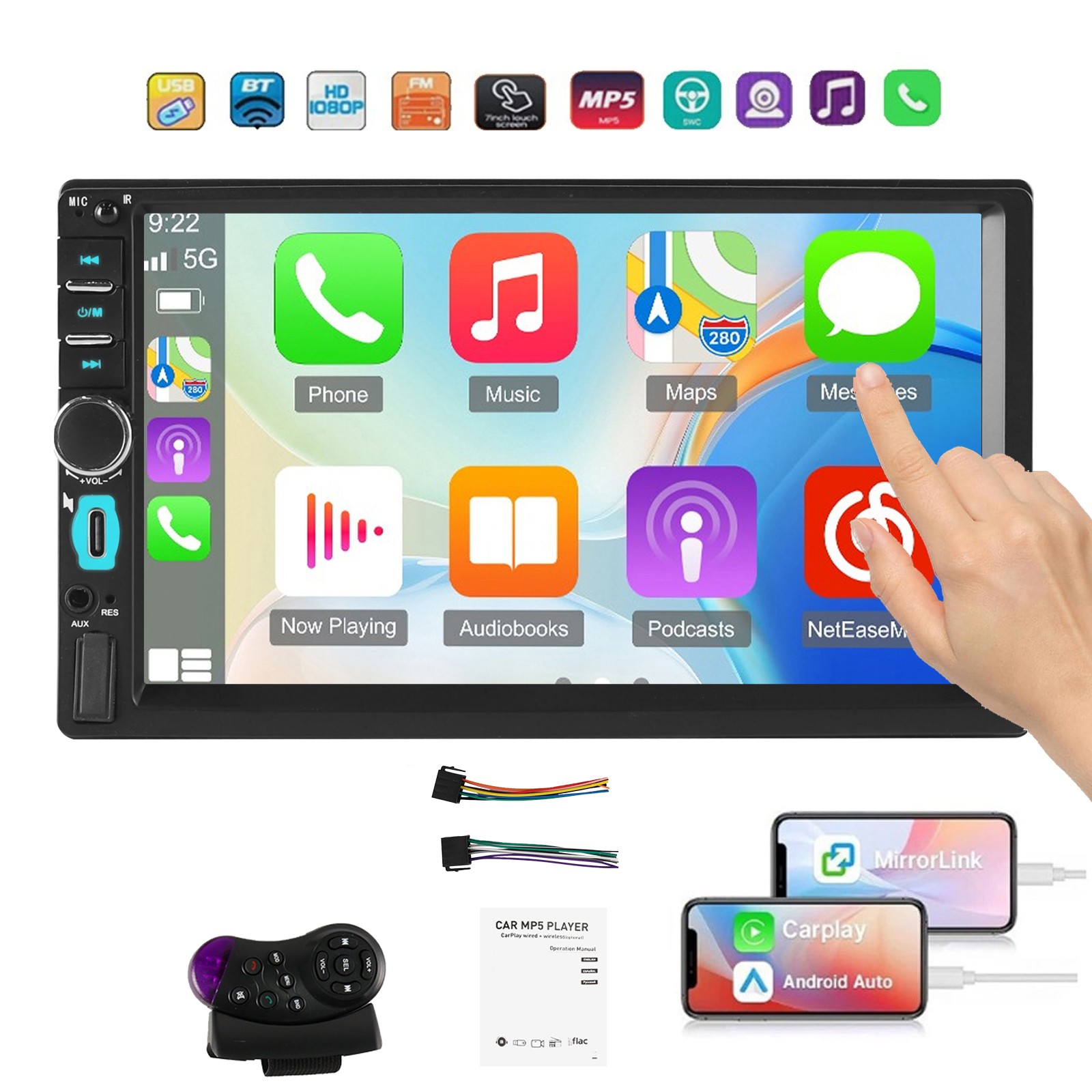 7″ Double 2 DIN Car MP5 Player Bluetooth Touch Screen Stereo Radio With Camera