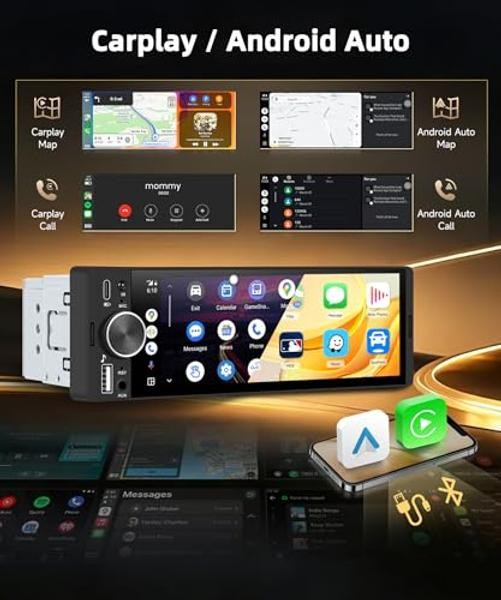 Single DIN Wireless Car Stereo with Wireless CarPlay & Android Auto, 6.28″ in