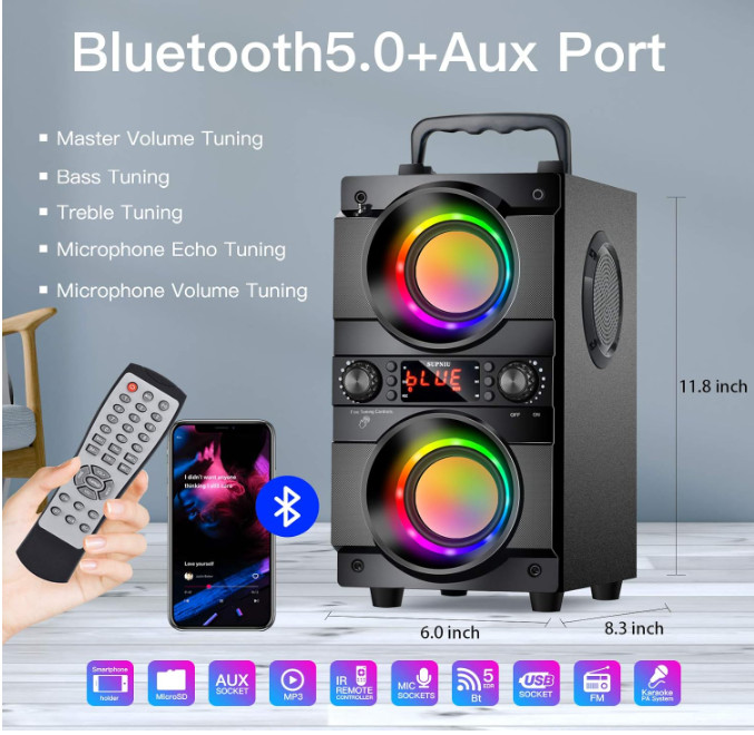 Altavoz Bocinas Bluetooth v5.0 Grandes Para Fiestas Con Radio FM USB Inalambrica