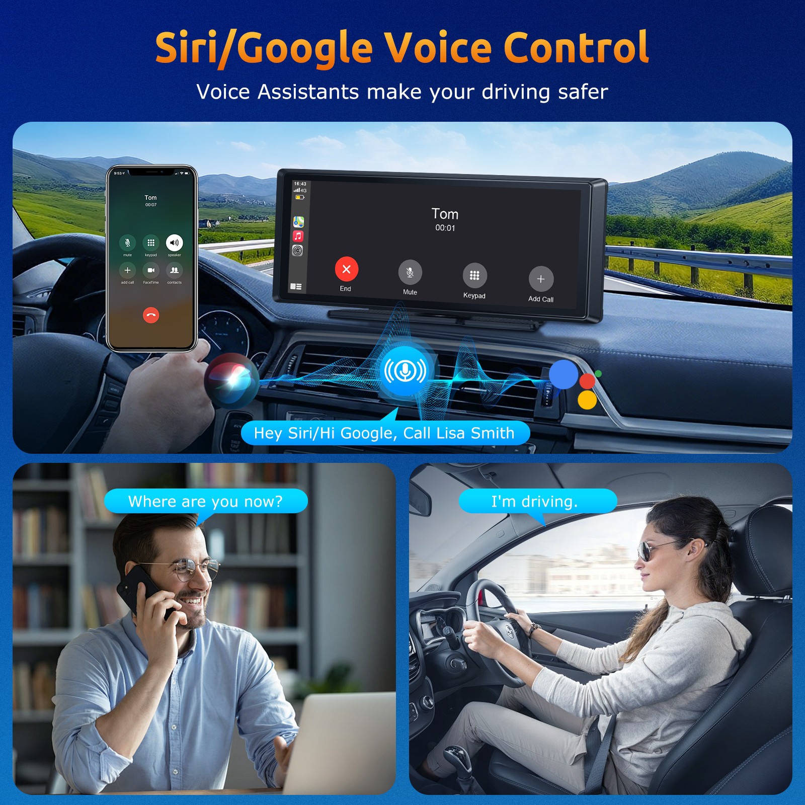 2K Portable Wireless Car Stereo With Carplay Android Auto Play DVR & Backup Cam