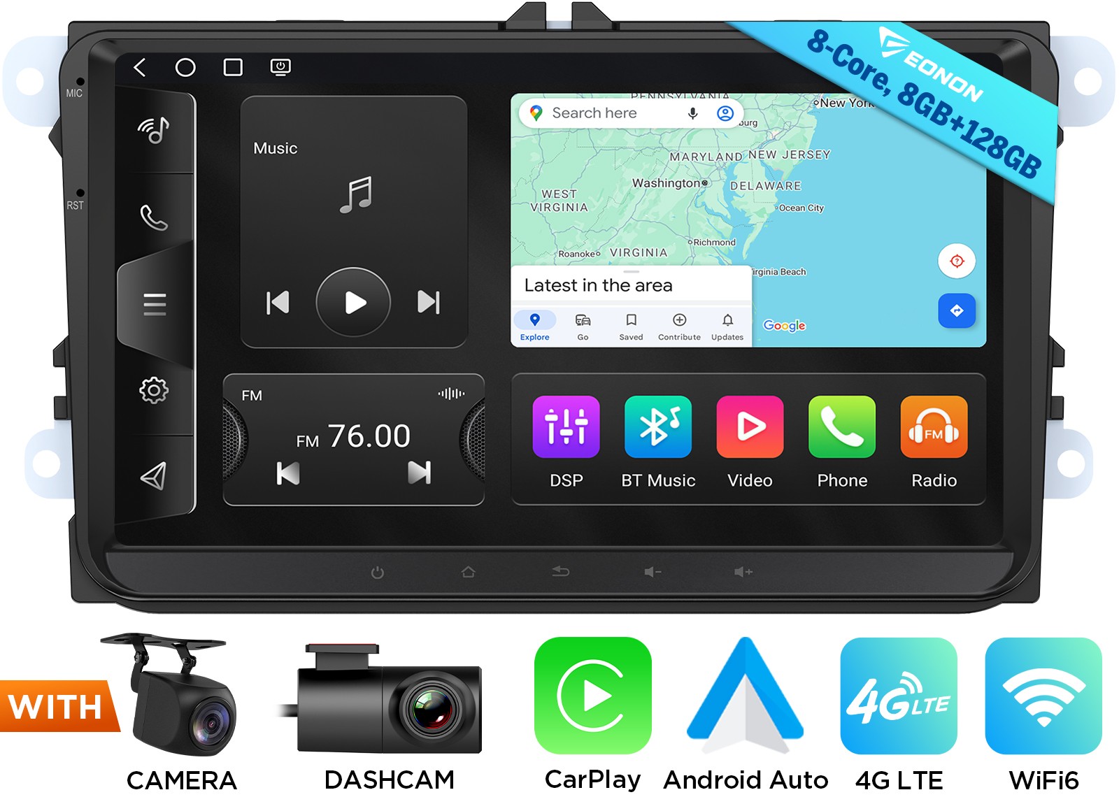 9″ QLED Android Auto for VW Golf MK5 2004-2009 Car Stereo Wireless CarPlay 8+128