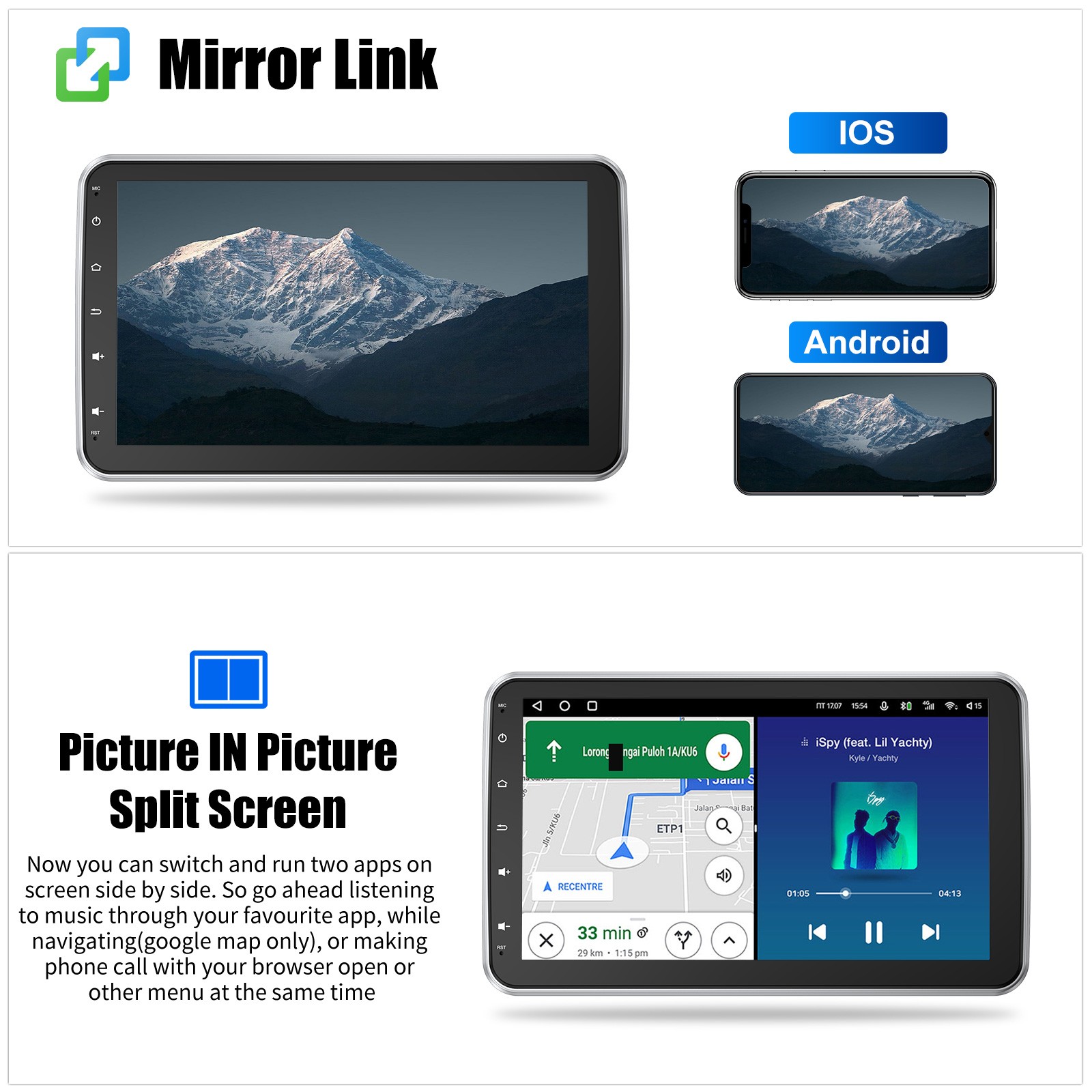 Single Din Android 14 Car Stereo Wireless Apple CarPlay 6.9″ Bluetooth Radio USB