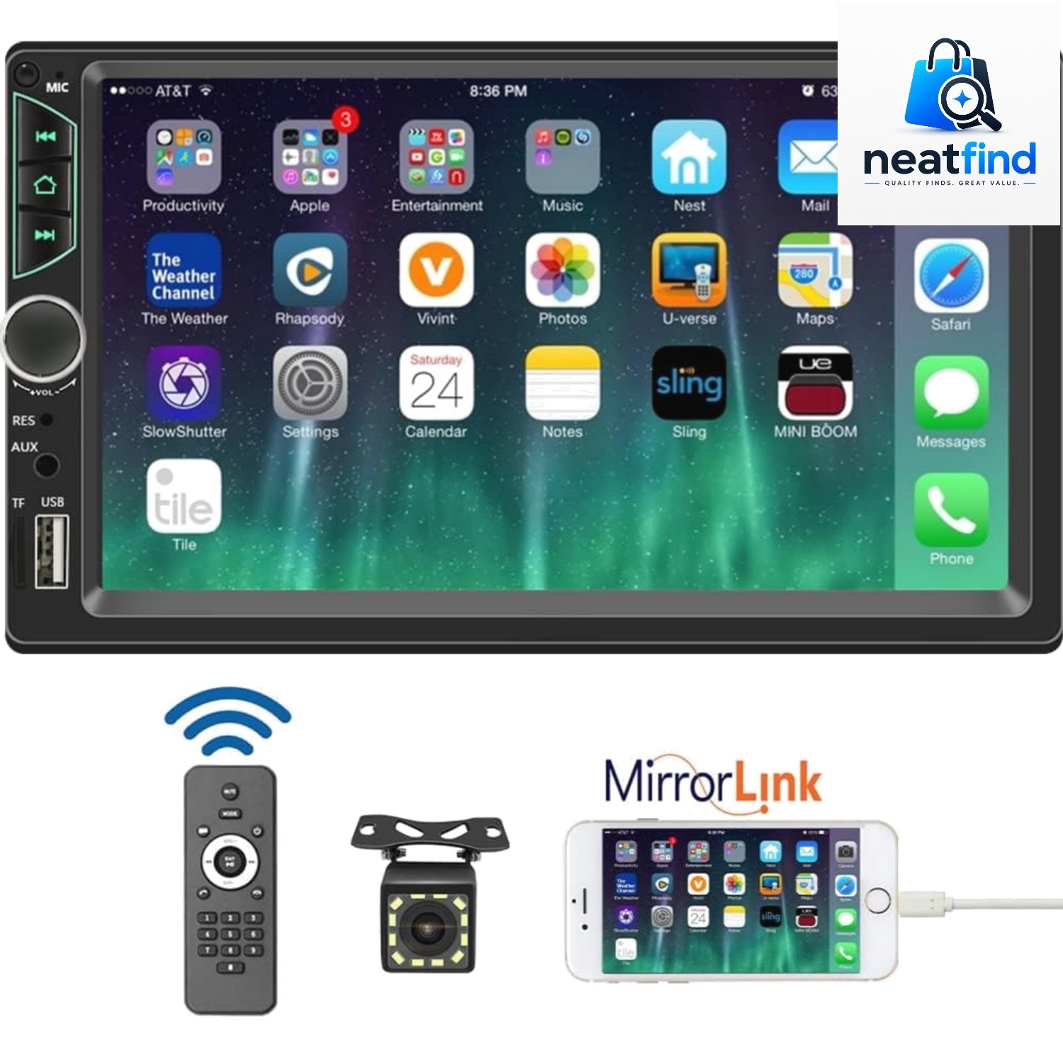 7inch Car Stereo Double Din Radio Touchscreen with Backup Camera Multimedia C…