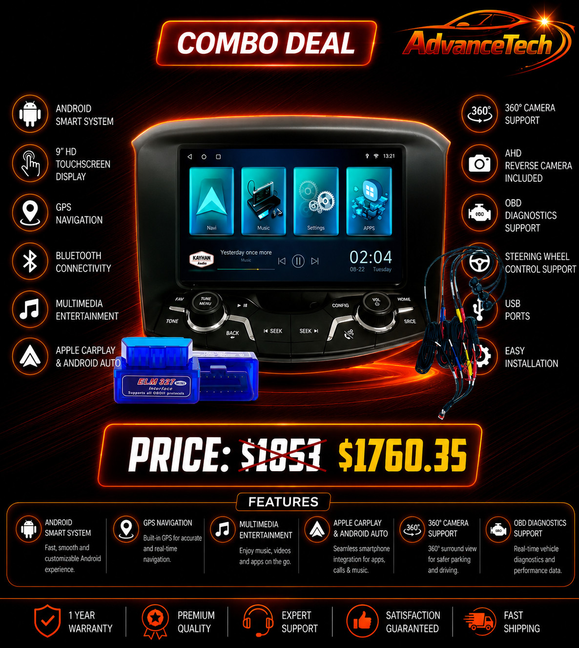 Combo Deal Holden VF 2013–2017 Headunit SatNav 360 Cam OBD Kit